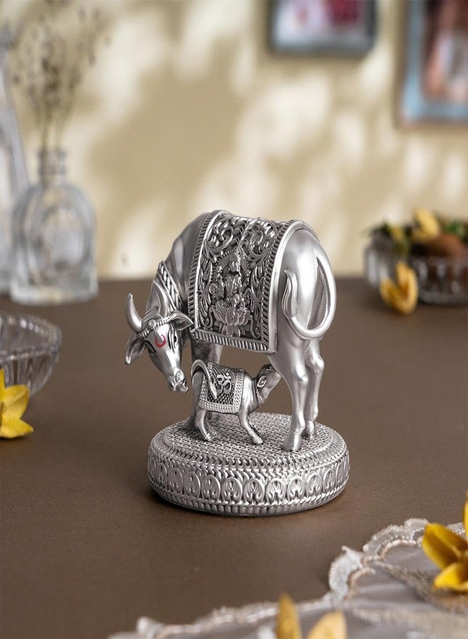 Svastika Silver-Plated Kamdhenu Cow with Calf Idol | Auspicious Vastu Remedy for Wealth & Prosperity for Weddings & Housewarming (3.5 Inch) - Image 5